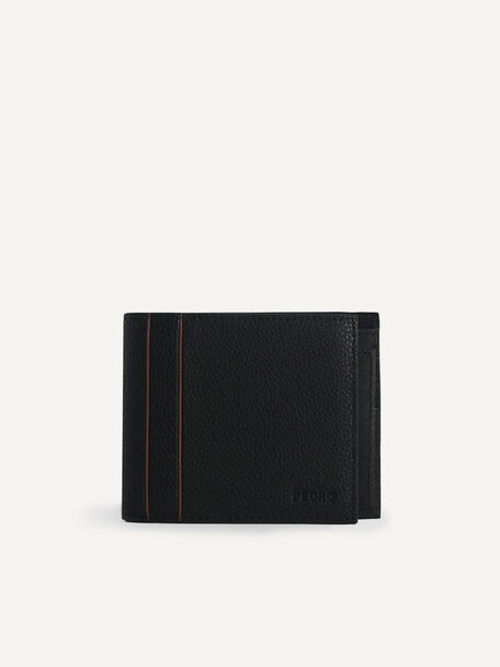 Textured Leather Bi-Fold Wallet with Insert, Black