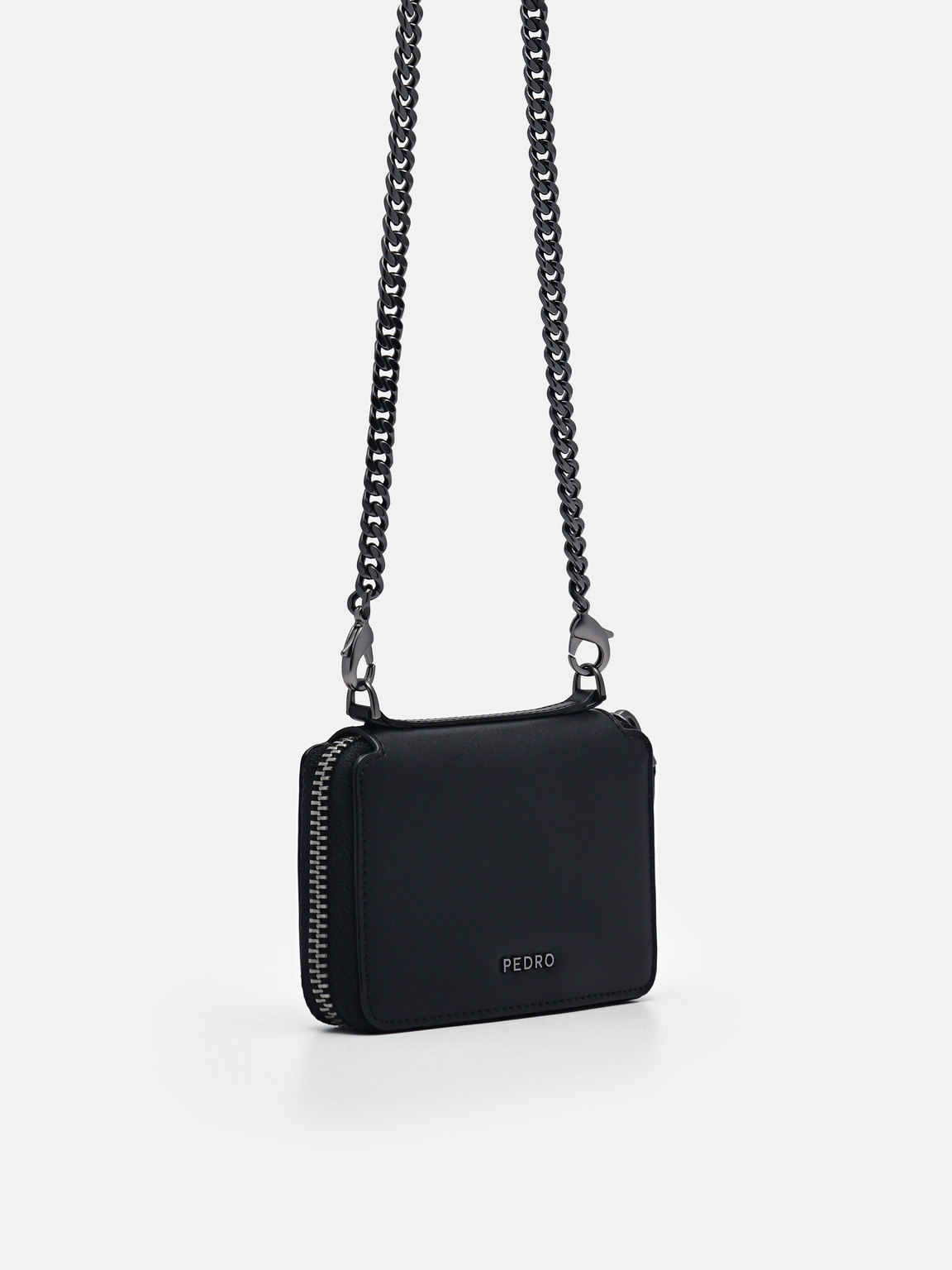 Chain Leather Wallet, Black