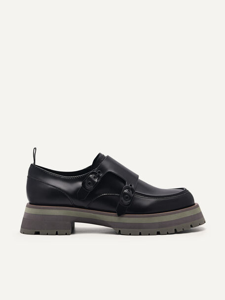 Leather Double Monkstrap Shoes, Black