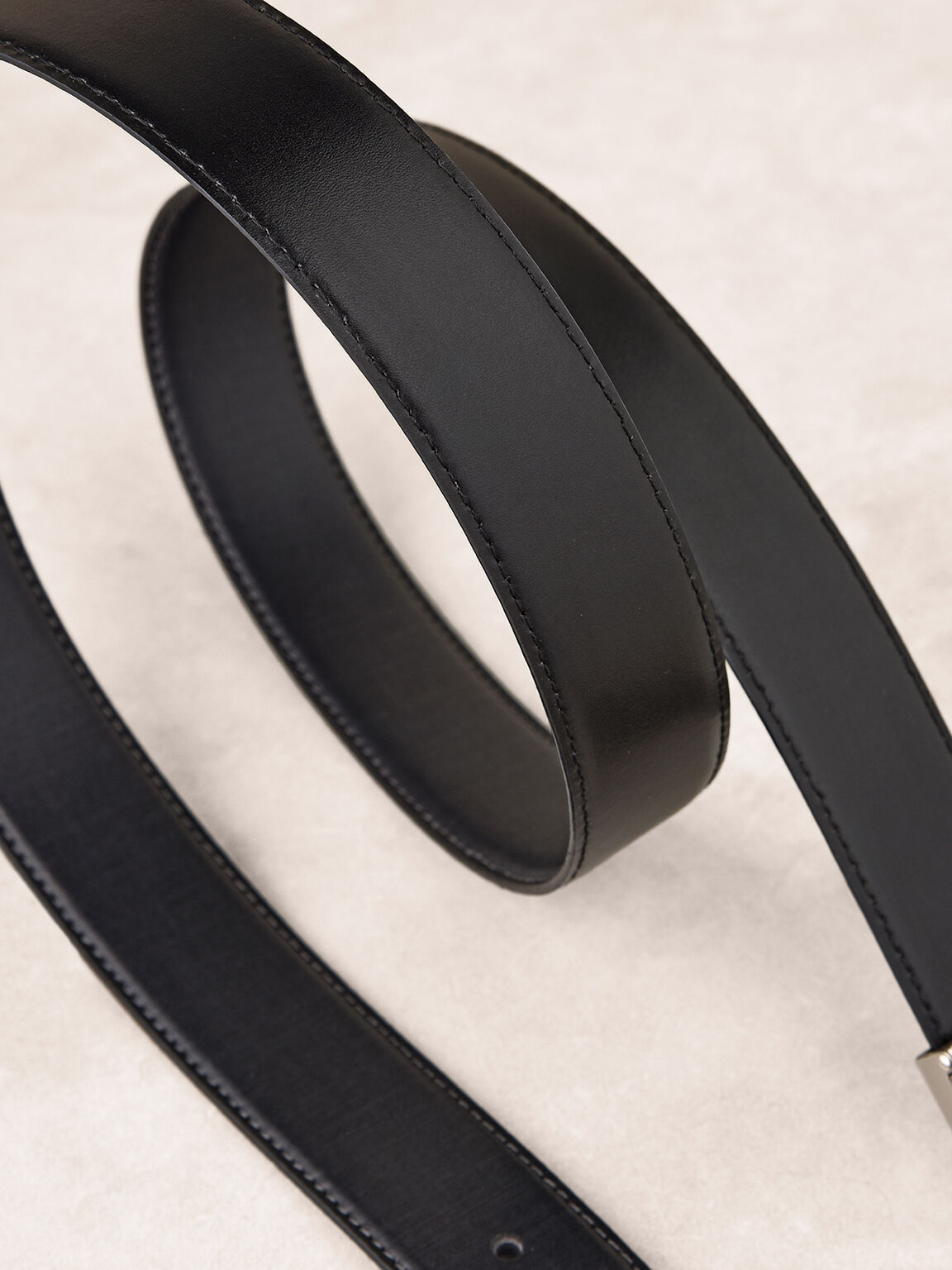 Printed Leather Belt, Black