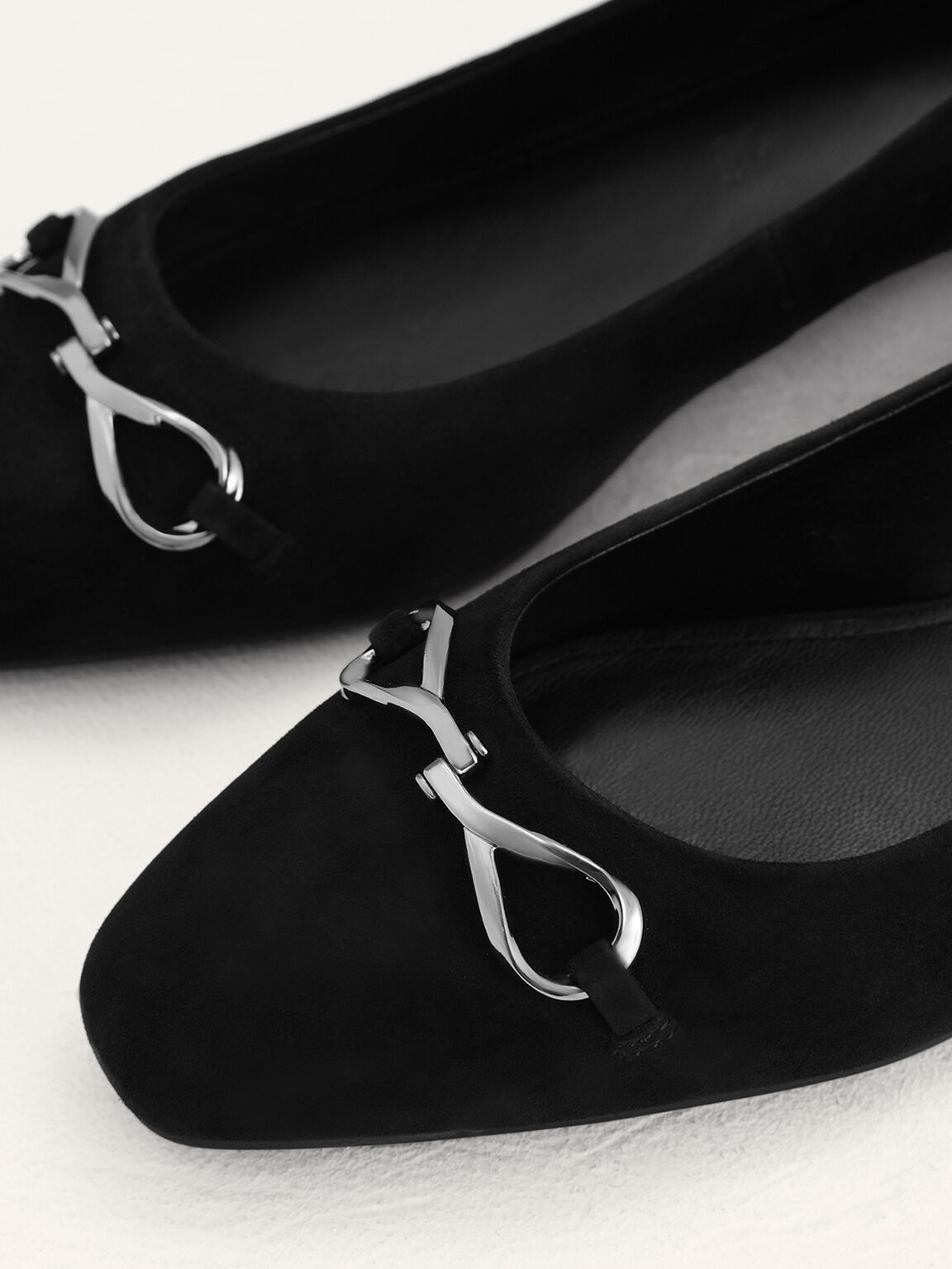 Suede Leather Ballerina Flats, Black