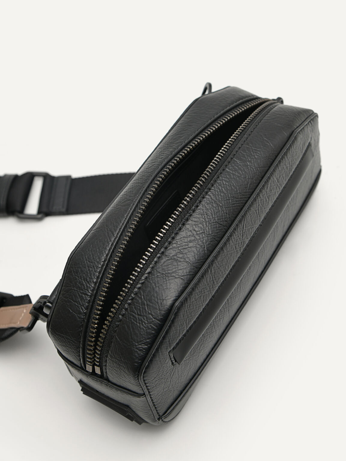 Synthetic Leather Baguette Sling Bag, Black