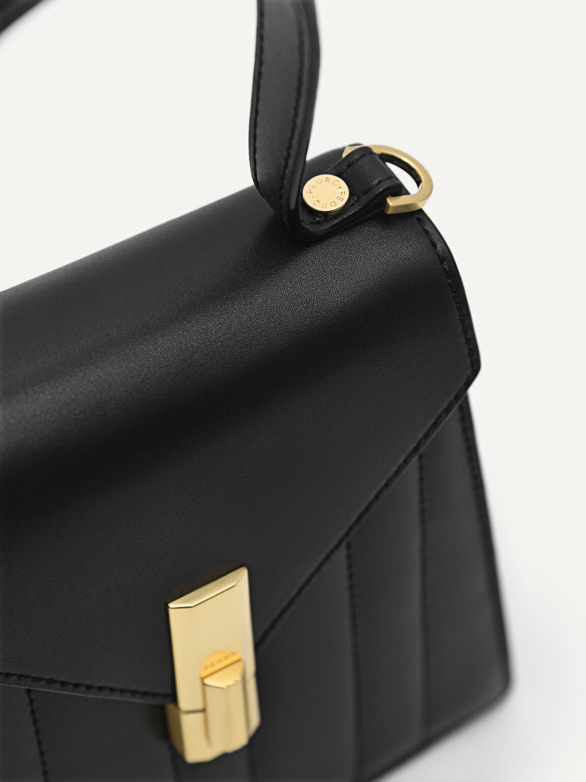 Margot Leather Panelled Top Handle Bag, Black