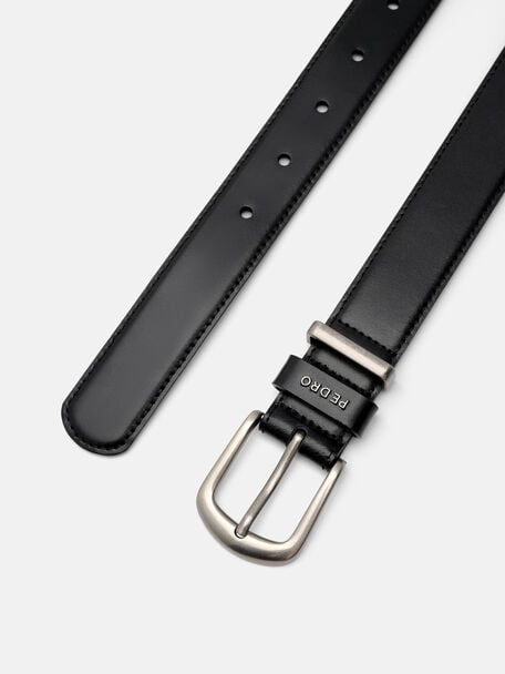 Slim Leather Pin Belt, Black