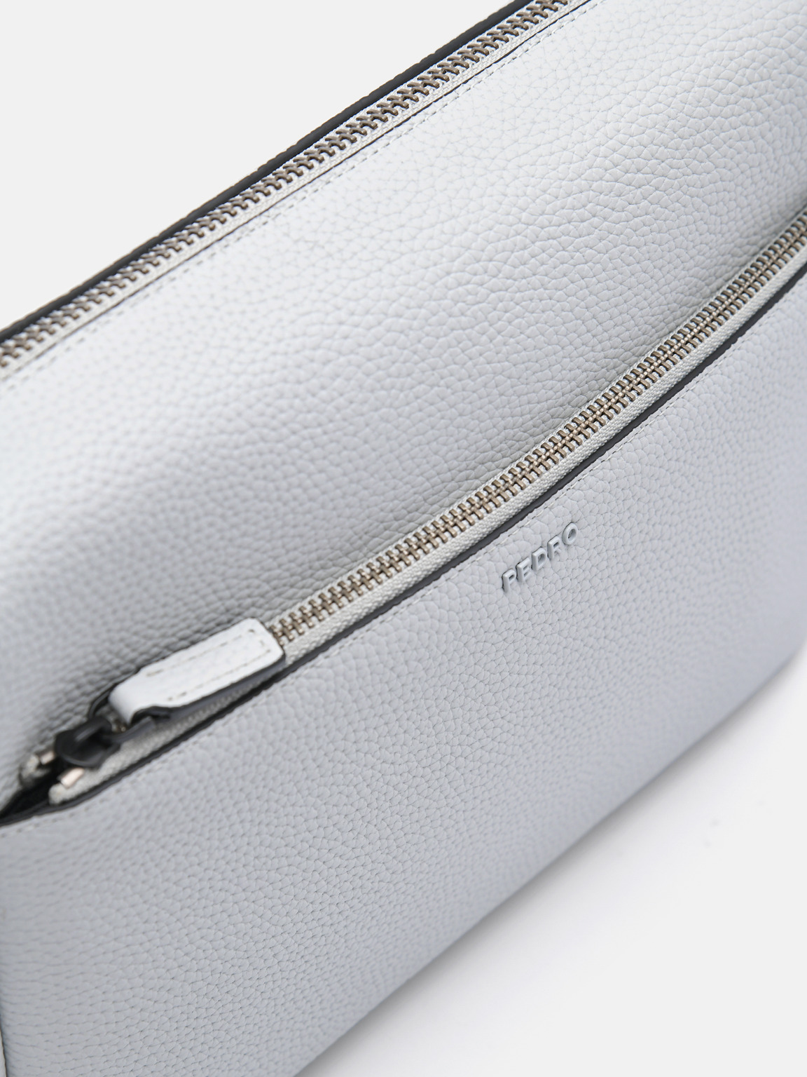 Embossed Leather Pouch, Light Grey