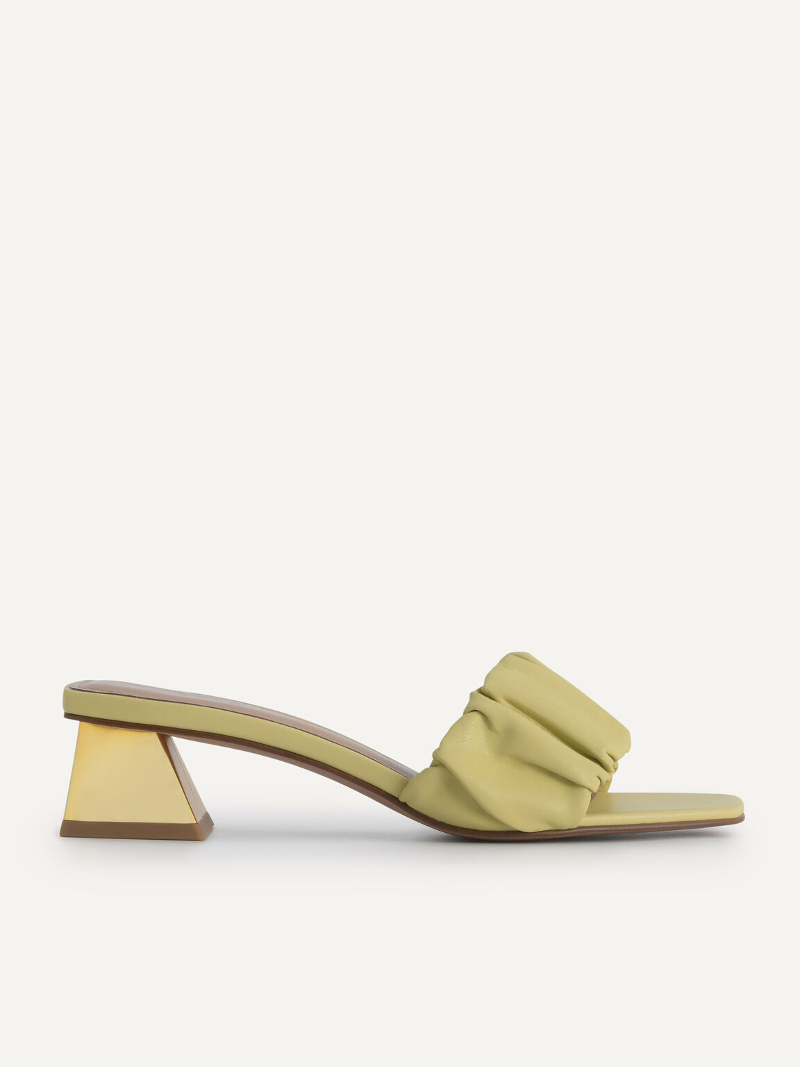 Ruched Heeled Mules, Light Green