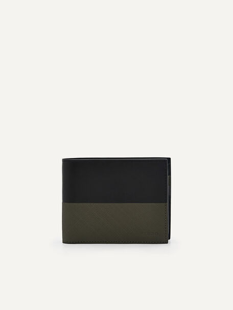 Leather Poly Texture Bi-Fold Wallet with Insert, Military Green
