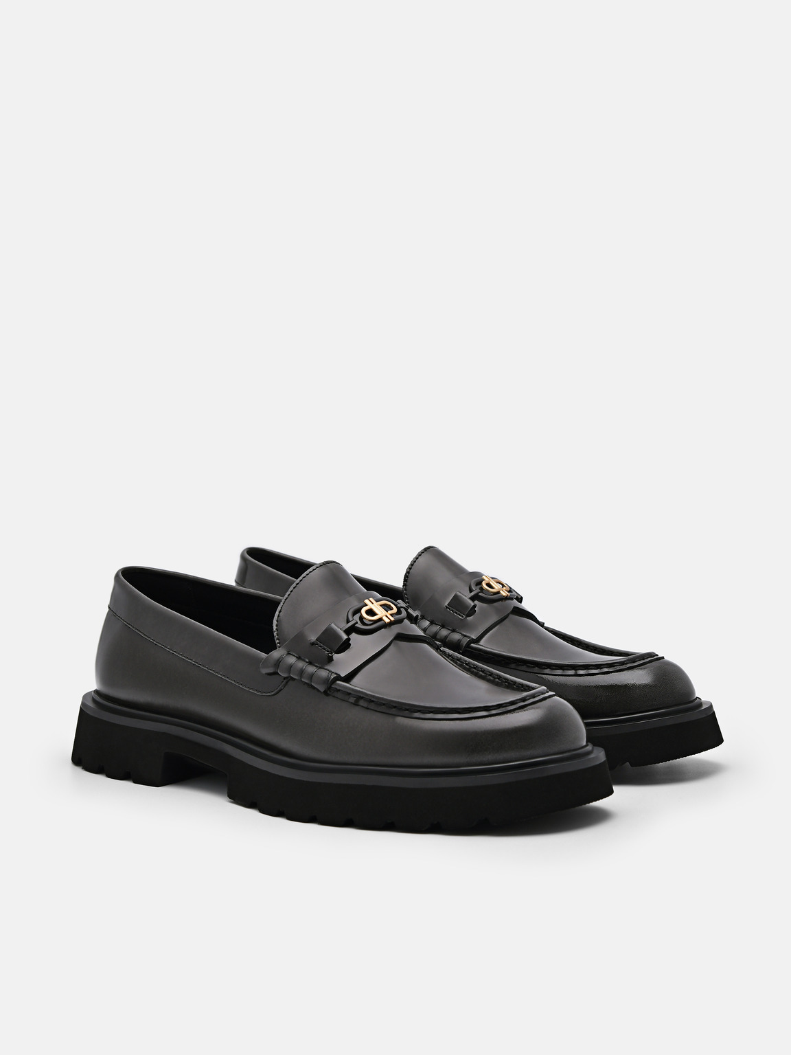 PEDRO Icon Leather Loafers, Dark Grey