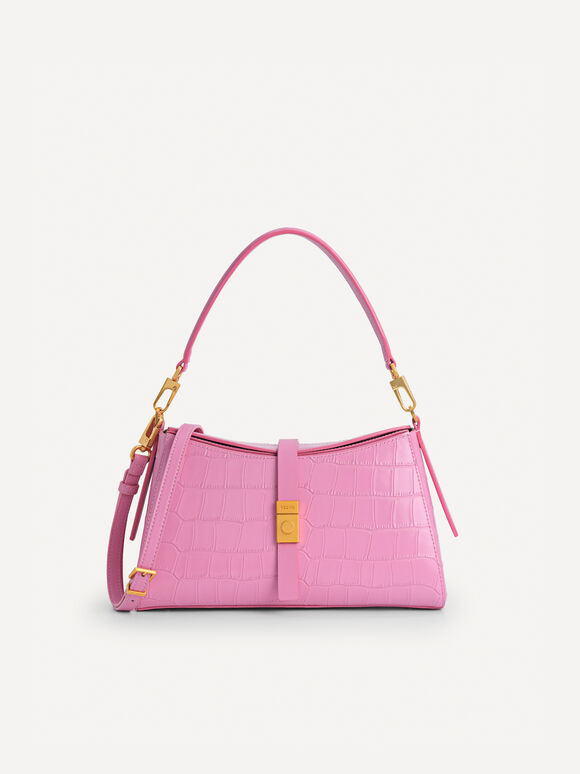 Leather Top Handle Bag, Pink