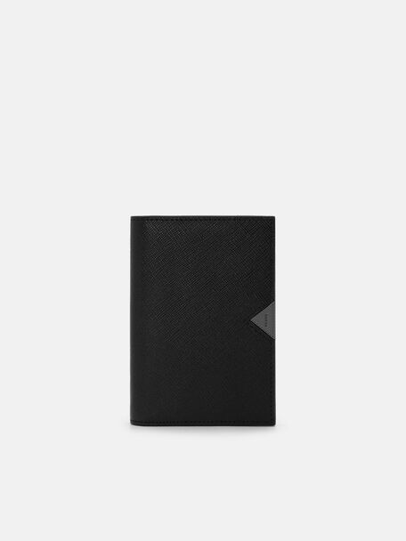 Saffiano Leather Long Card Holder, Black