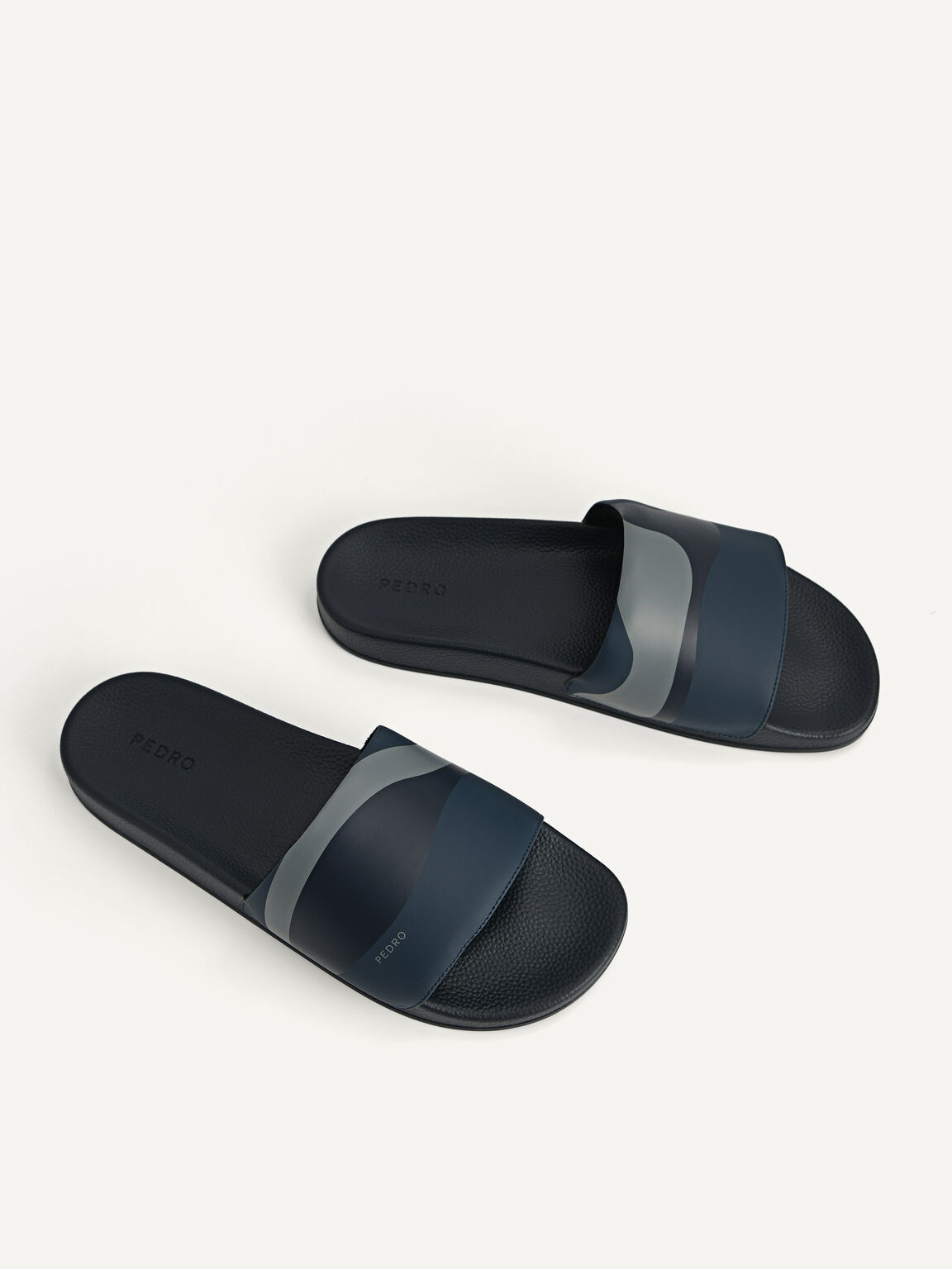 Printed Slide Sandals, Navy
