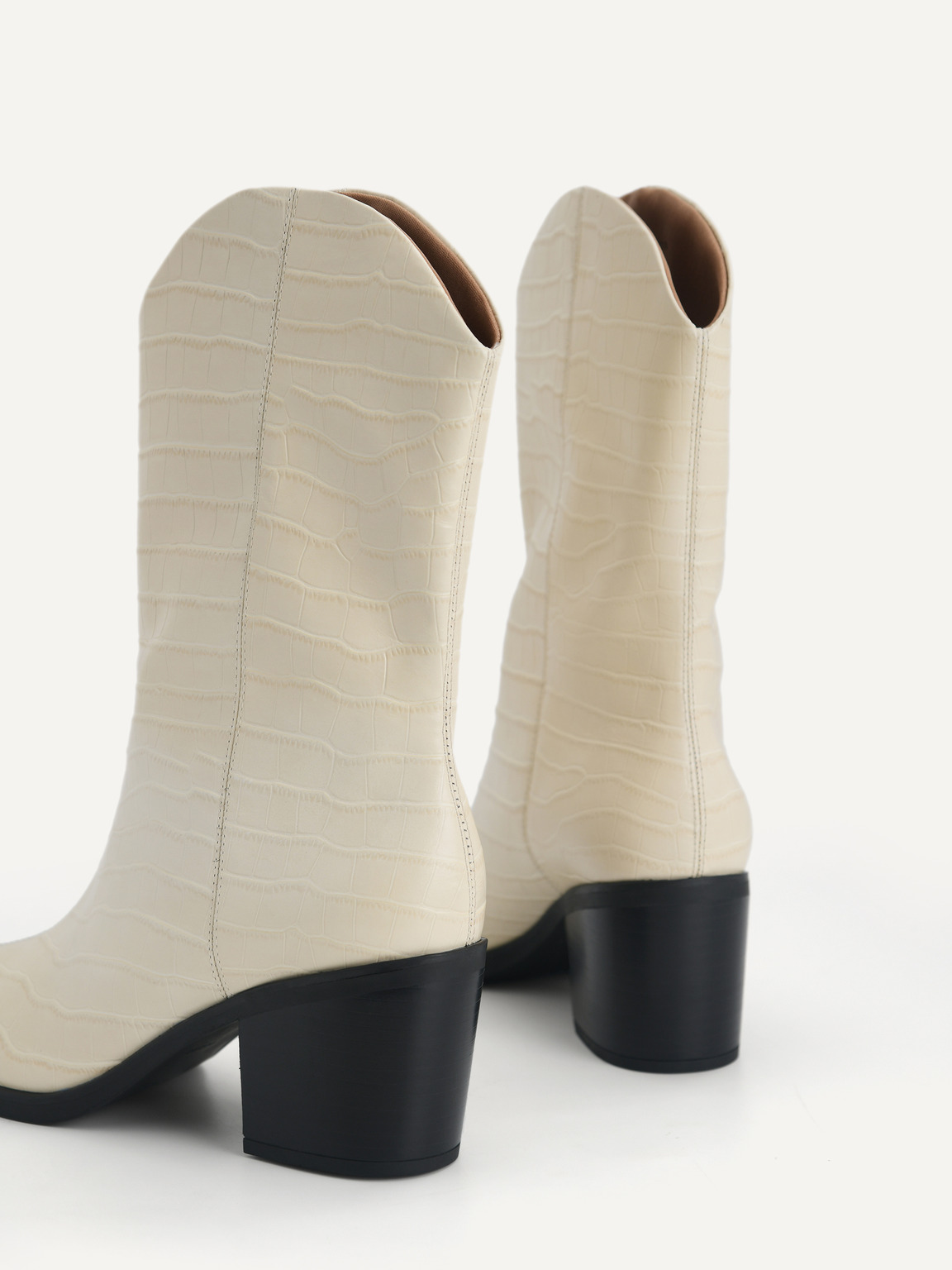 Croc-Effect Leather Ankle Boots, Light Yellow