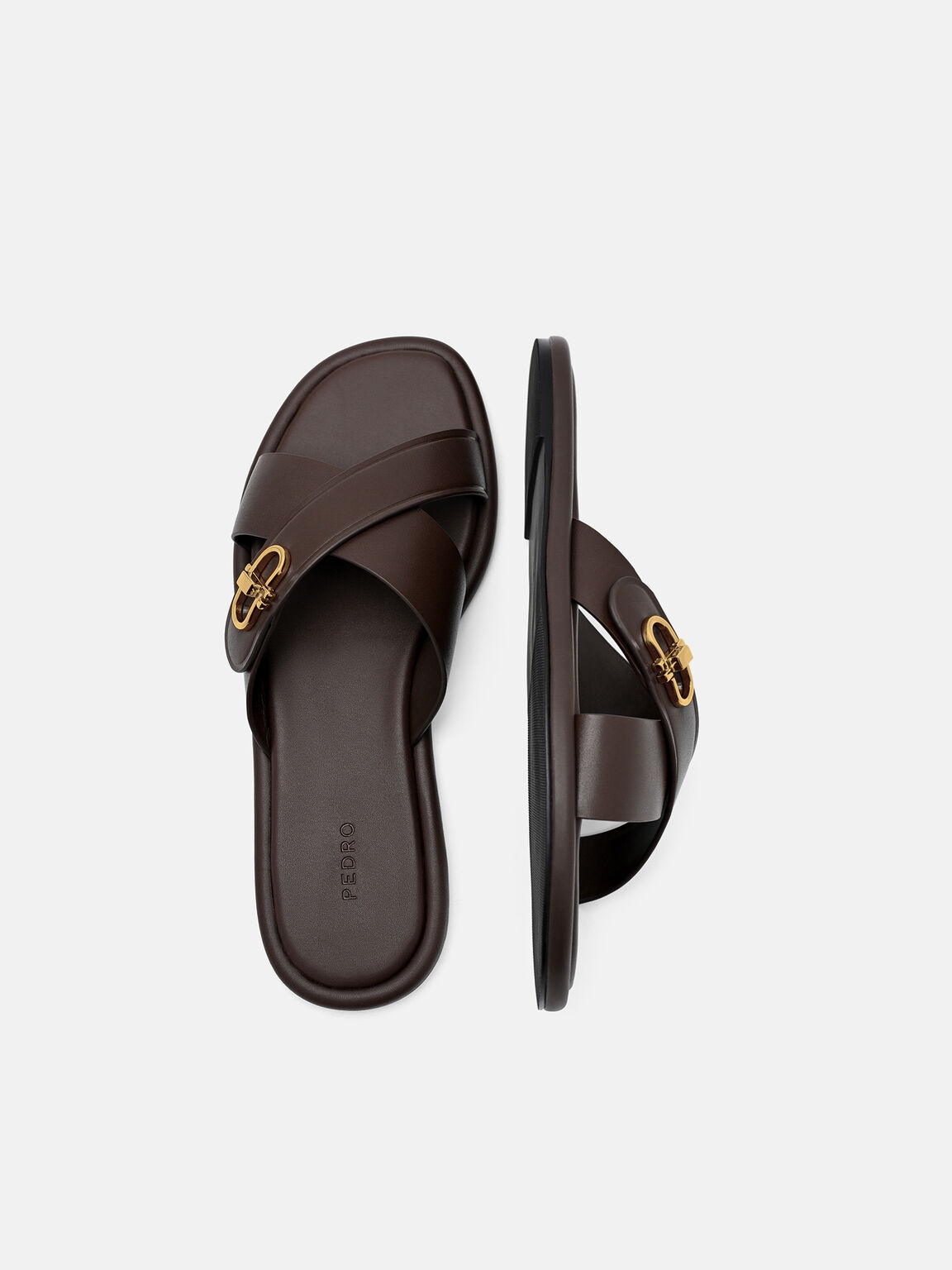 Sienna Leather Cross Sandals, Dark Brown