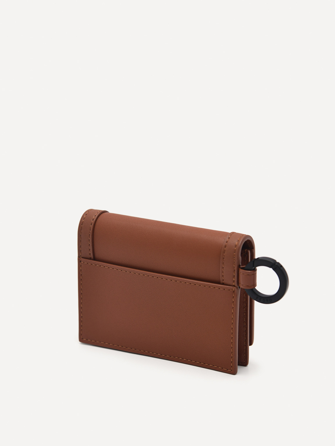 Leather Bi-Fold Card Holder with Key Ring, Cognac