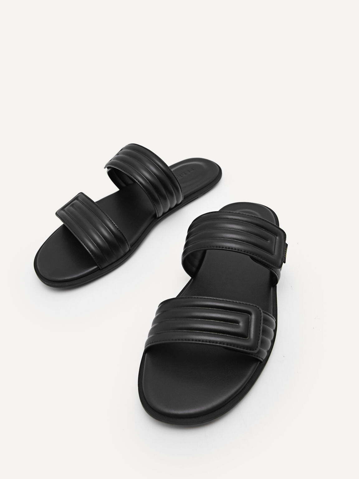 Quilted Double Strap Slide Sandals, Black