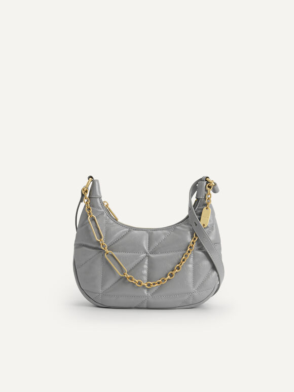Crinkled Chain Shoulder Bag, Grey