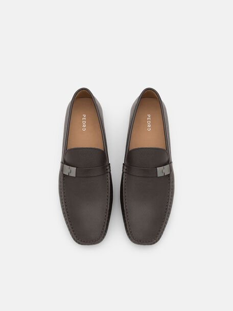 Jatte Leather Driving Shoes, Dark Brown Embossed