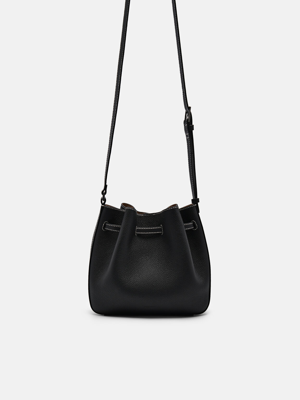 Helix Leather Bucket Bag, Black