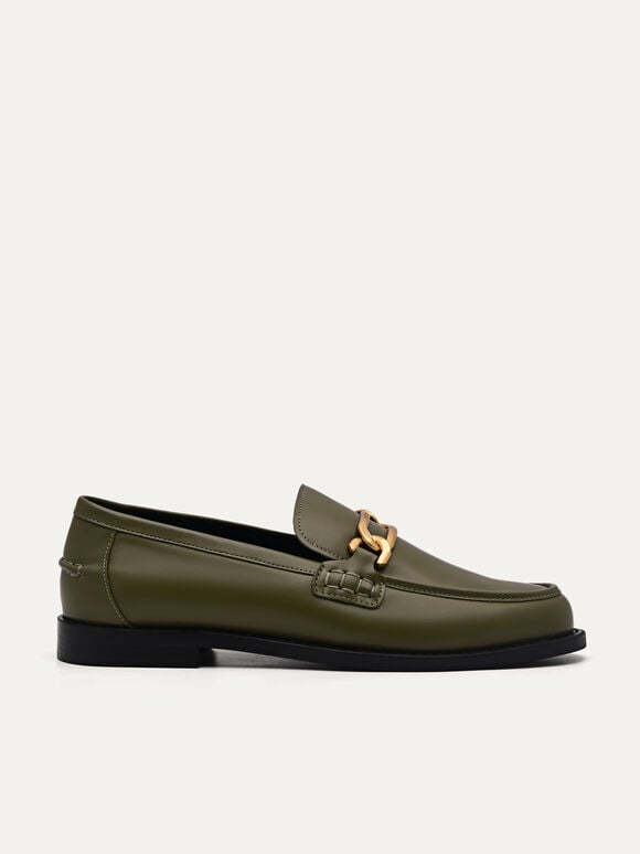 PEDRO Studio Leather Penny Loafers, Military Green
