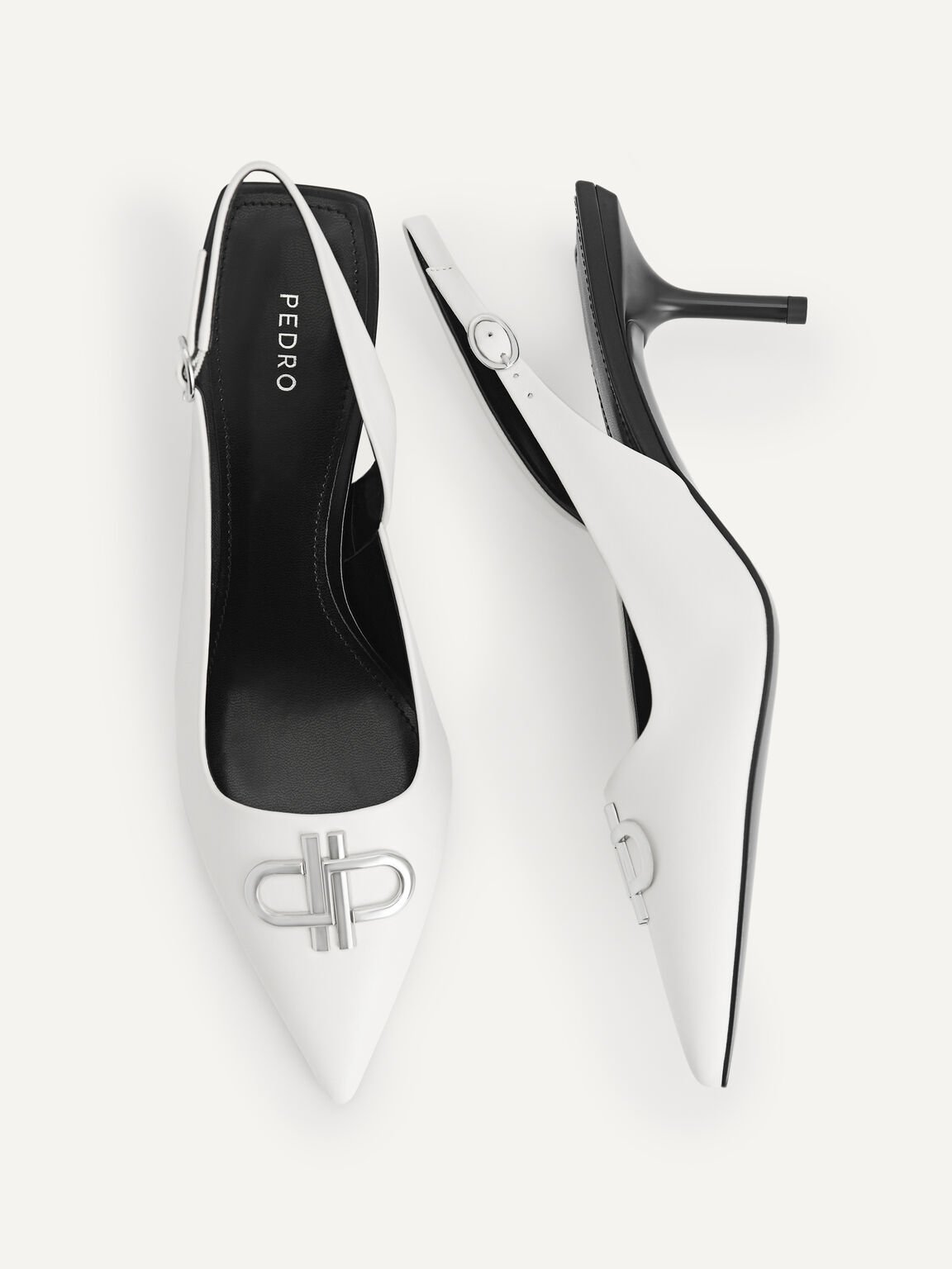 PEDRO Icon Leather Pointed Slingback Pumps, Chalk