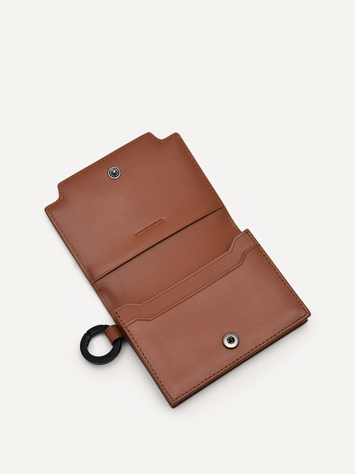 皮革雙折疊卡包帶鑰匙扣, 浅棕褐色