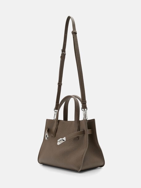Danielle Small Leather Handbag, Dark Taupe Tumble