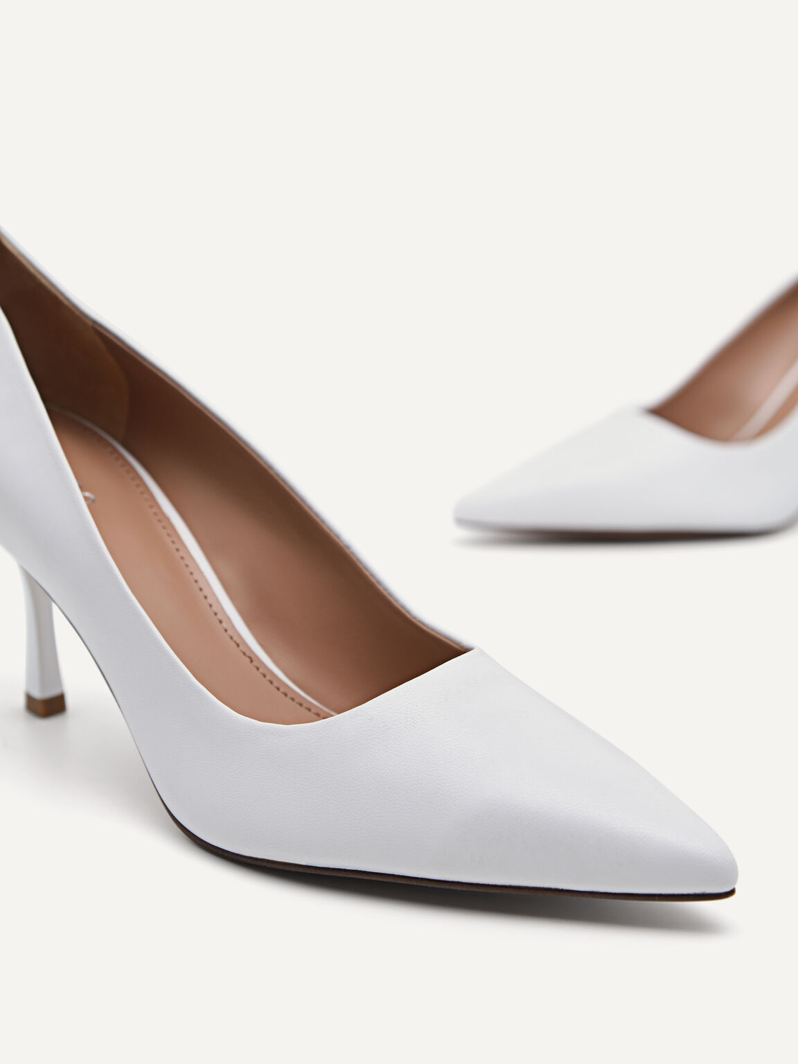 Pointed Leather Heeled Pumps, White
