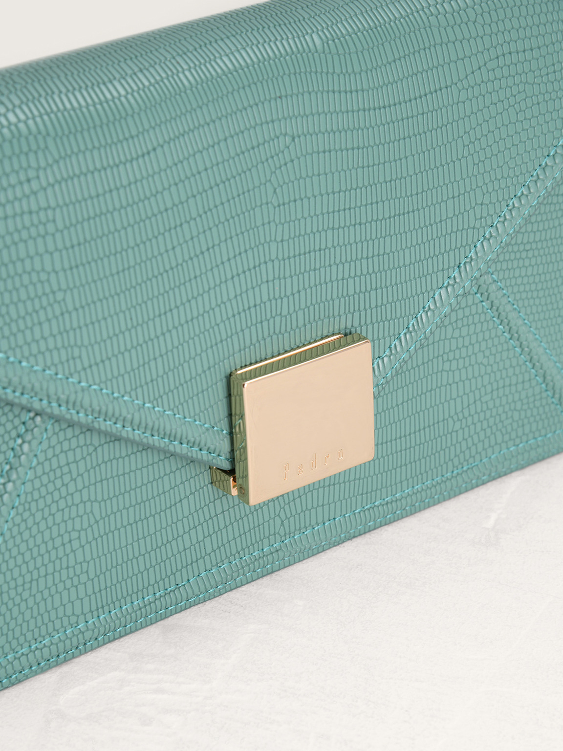Lizard-Effect Leather Envelope Travel Organizer, Turquoise