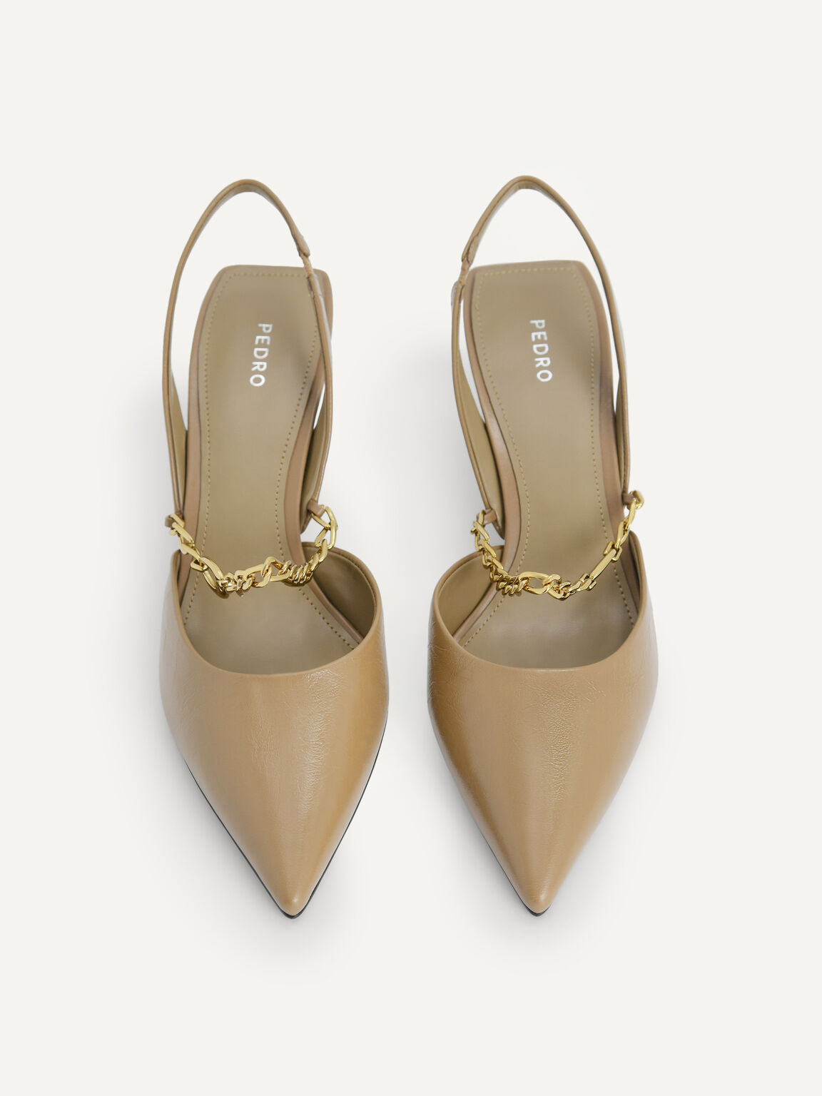 Chain-Strap Leather Slingback Pumps, Taupe