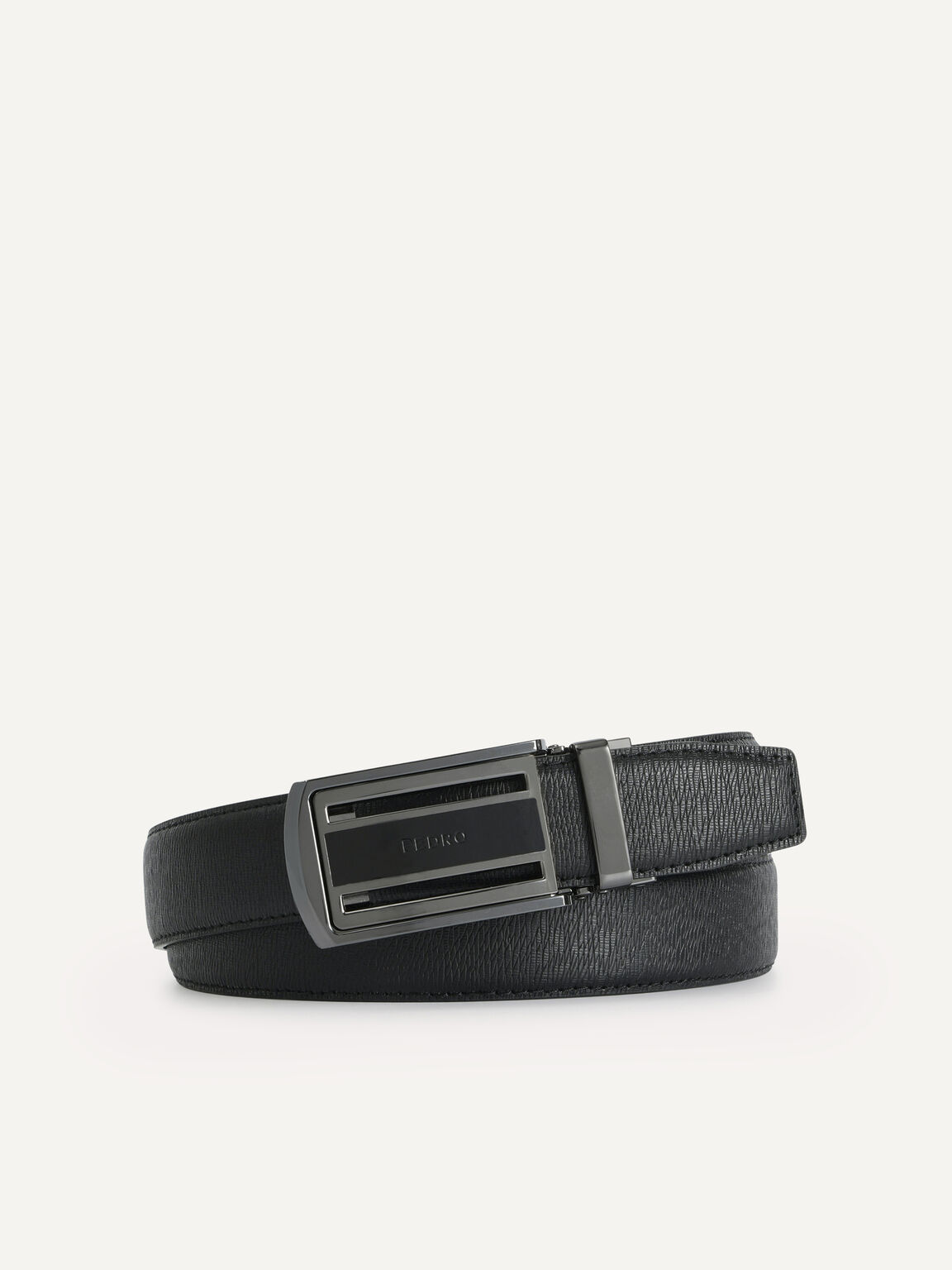 Textured Leather Automatic Belt, Black