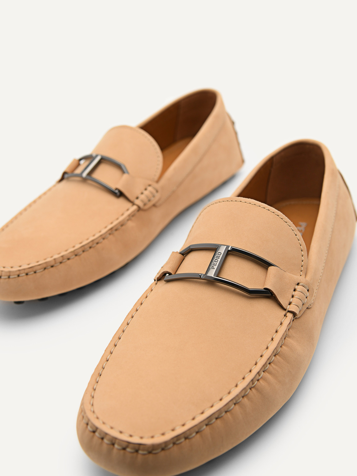Leather Buckle Driving Shoes, Sand