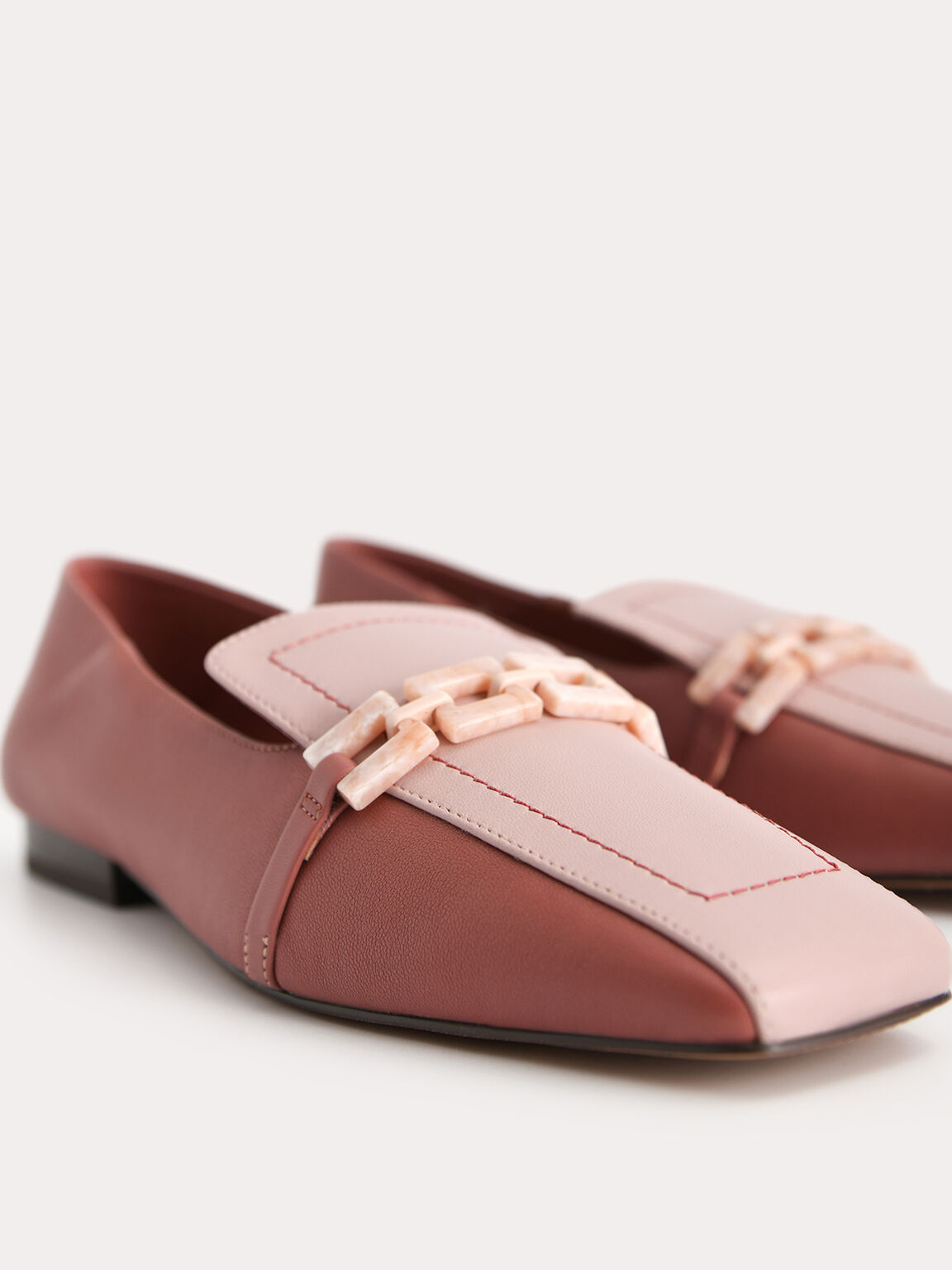 Leather Square Toe Loafers, Walnut, hi-res