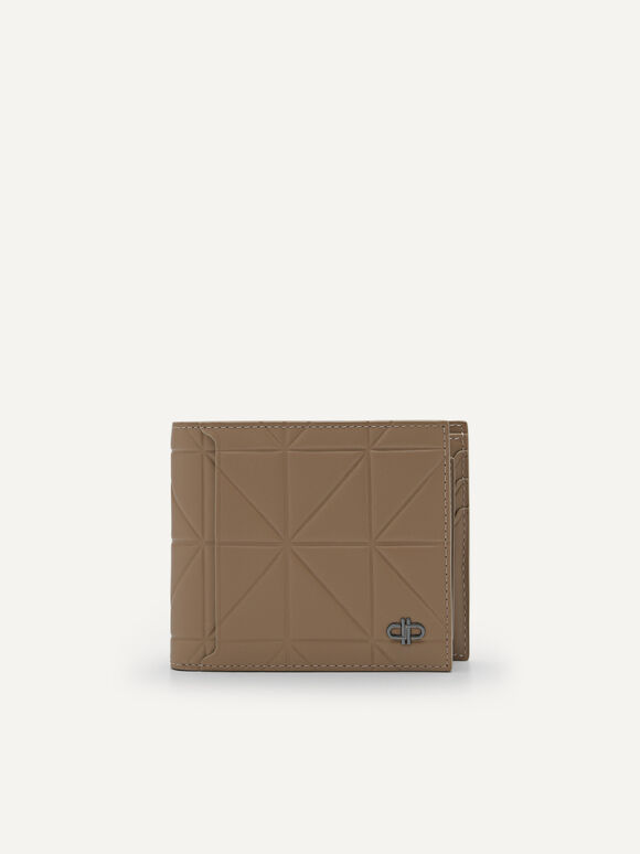 PEDRO標誌幾何圖案皮革雙折疊錢包配貼袋, 灰褐色