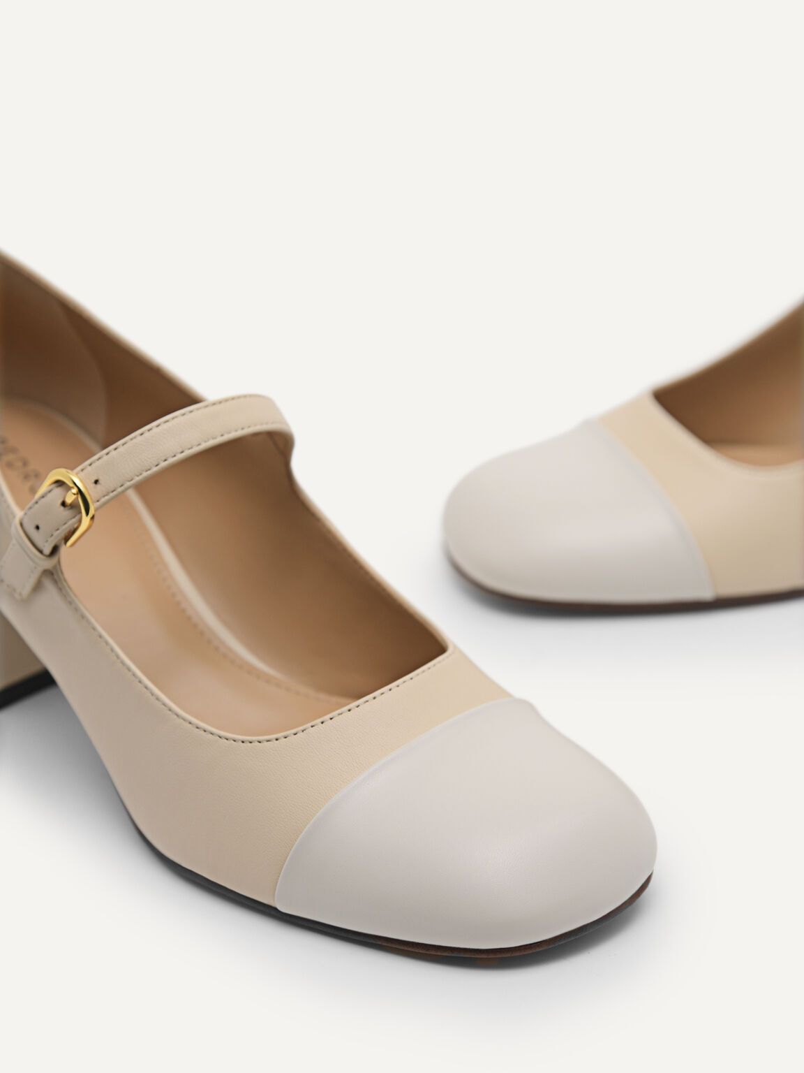 Leather Cap Toe Mary Jane Pumps, Sand