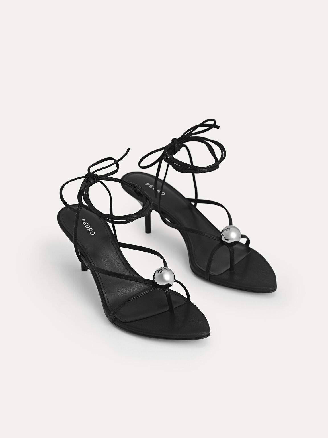 Orb Lace-Up Heeled Sandals, Black