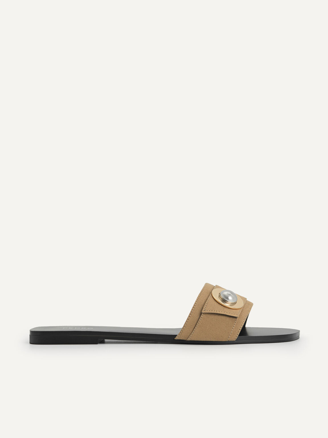 Metal-Embellished Sandals, Taupe