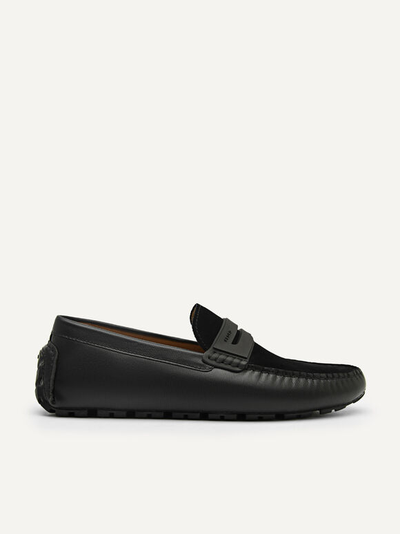 Spike Suede Leather Moccasins, Black2