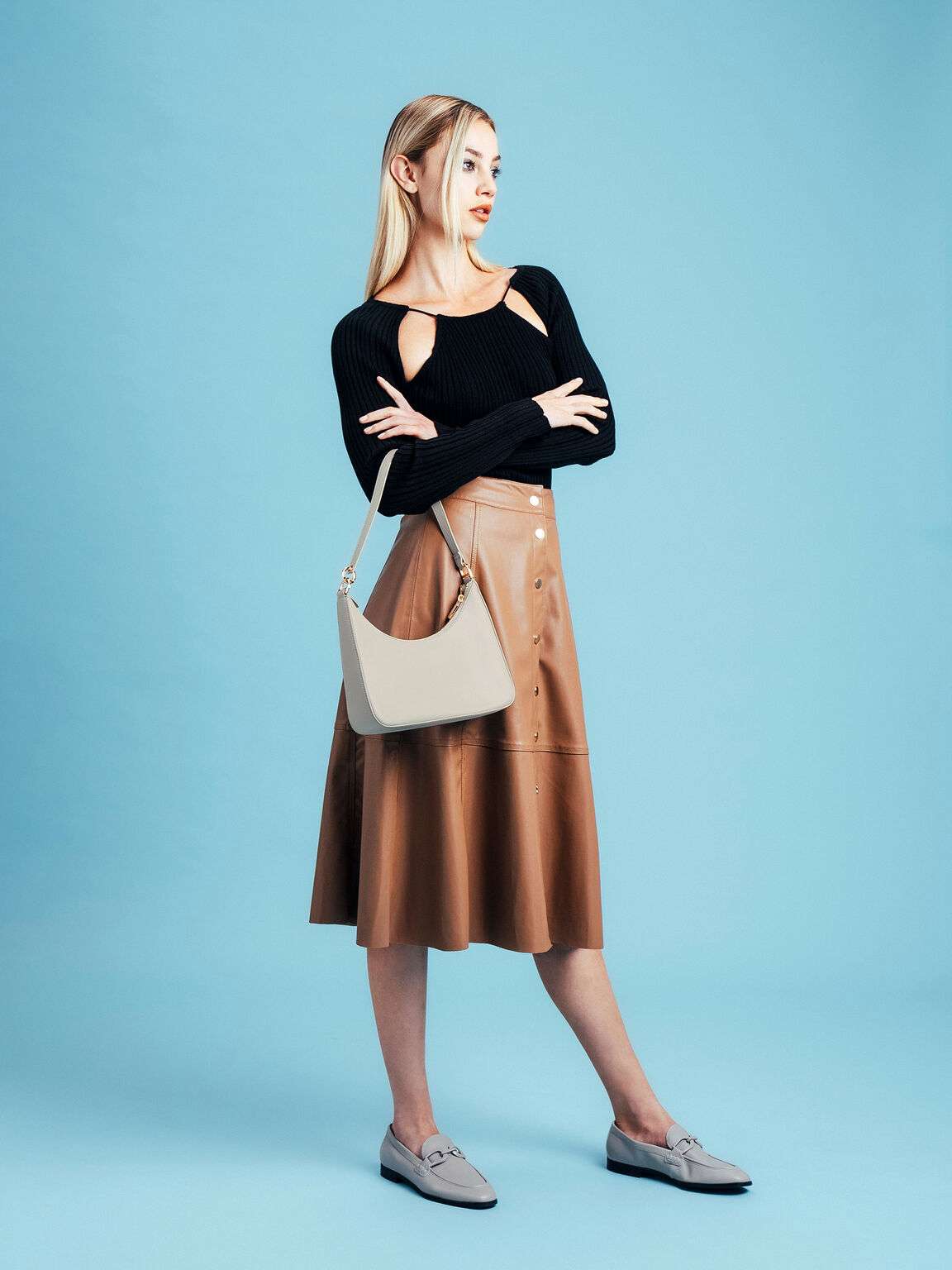 PEDRO Studio Bardot Leather Shoulder Bag, Taupe