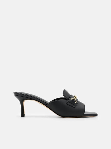 Alistair Leather Horsebit Heel Sandals, Black