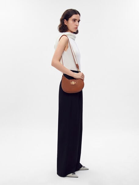 Turn-Lock Shoulder Bag, Cognac