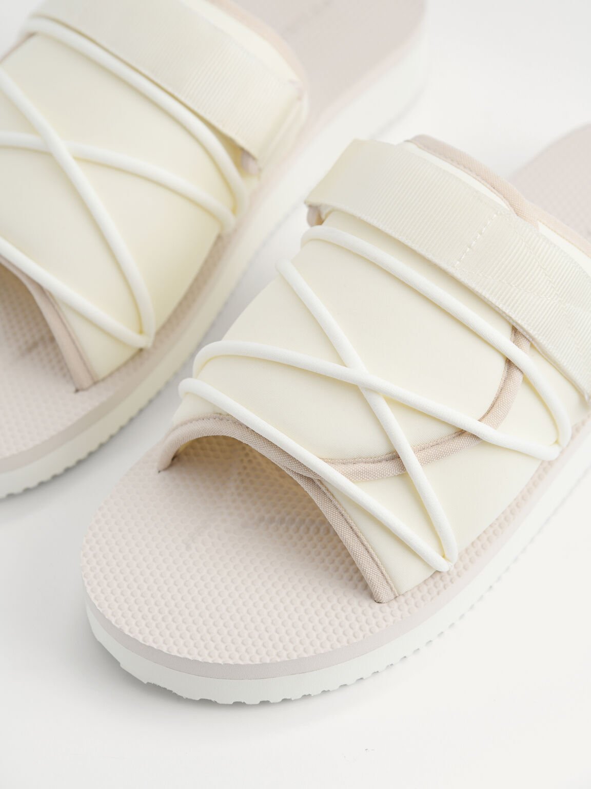 Casual Slides with Lace Detail, White