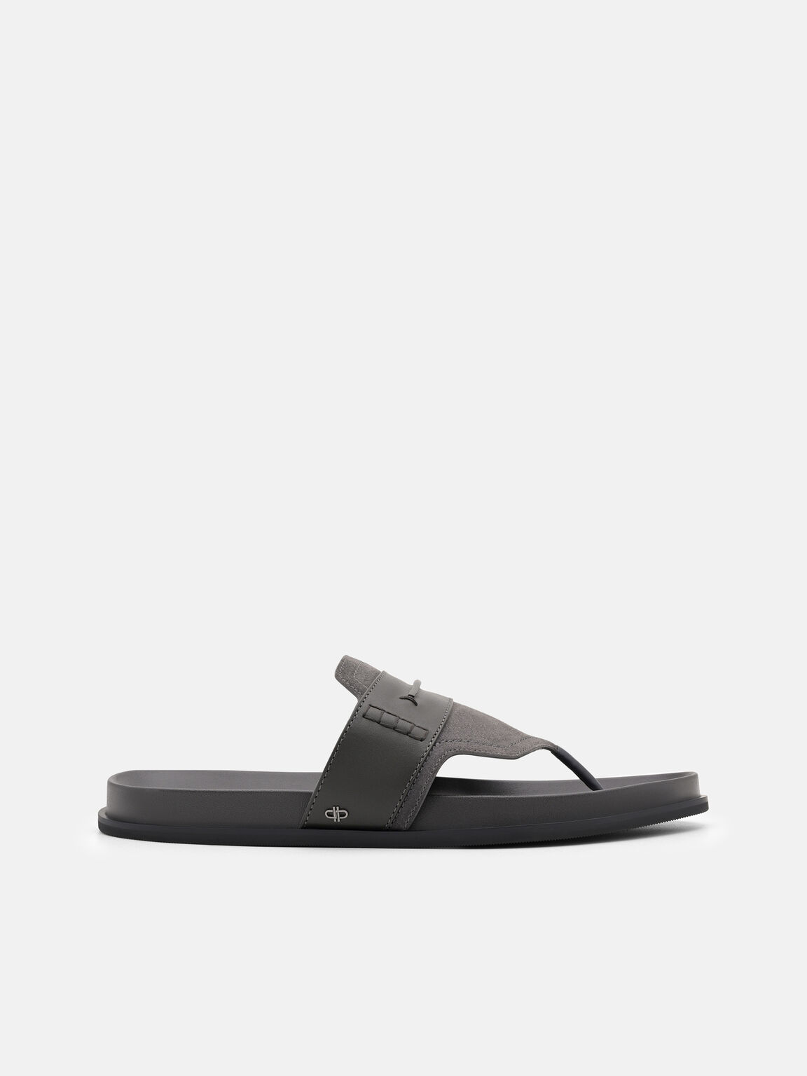 Suede Penny Thong Sandals, Dark Grey