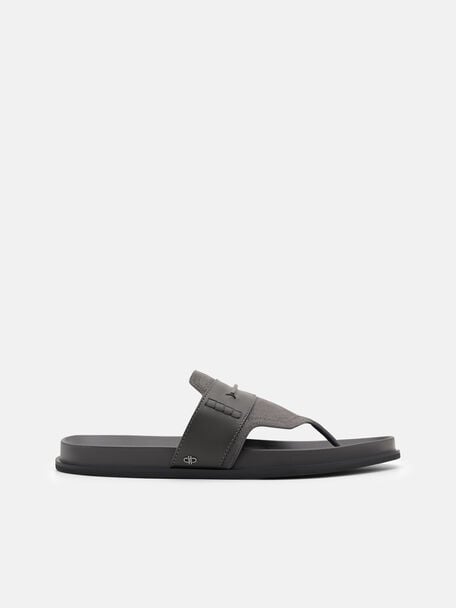 Suede Penny Thong Sandals, Dark Grey