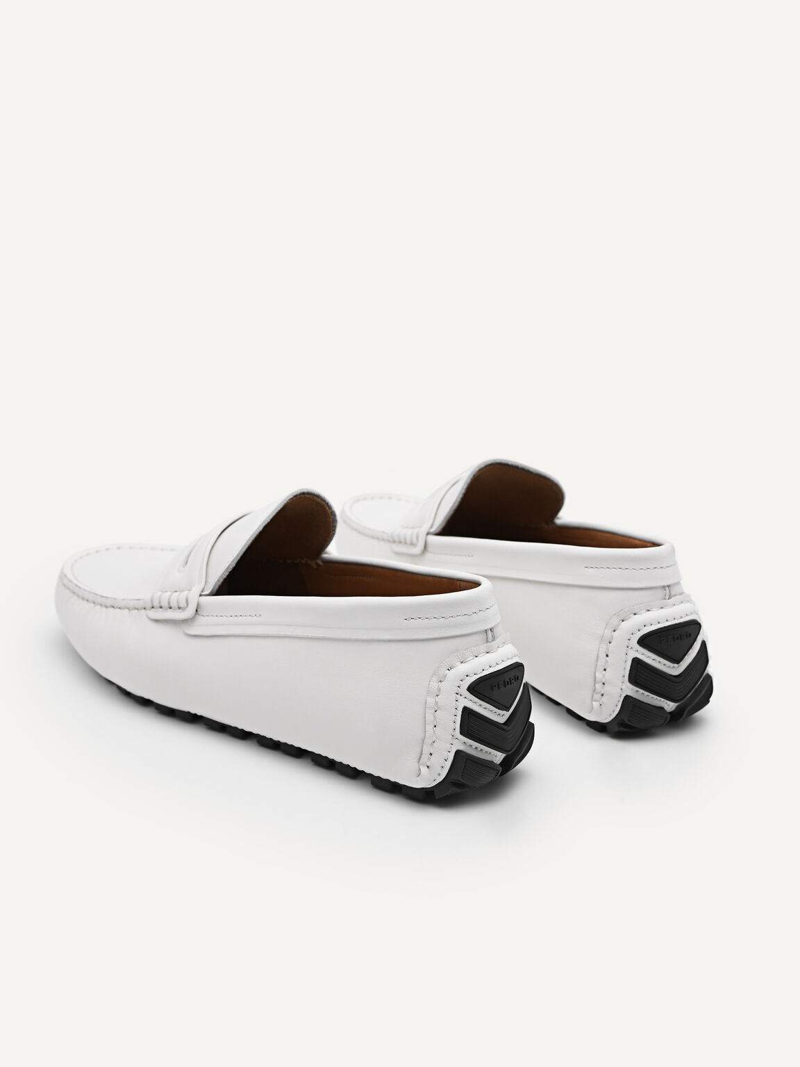 Leather Moccasins, White, hi-res