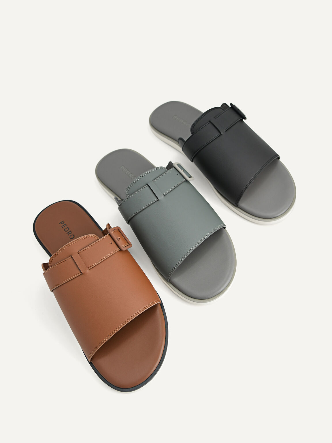 Monochrome Slide Sandals, Dark Grey, hi-res