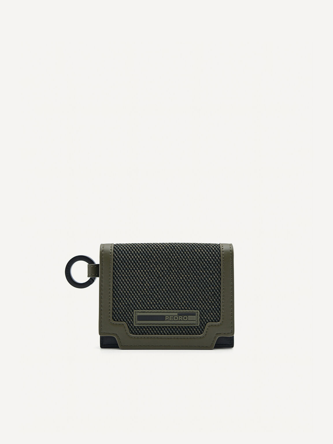 Leather Bi-Fold Card Holder with Key Ring, Military Green