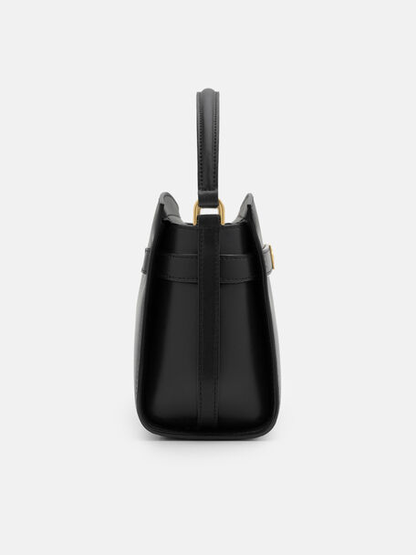 Belted Leather Handbag, Black