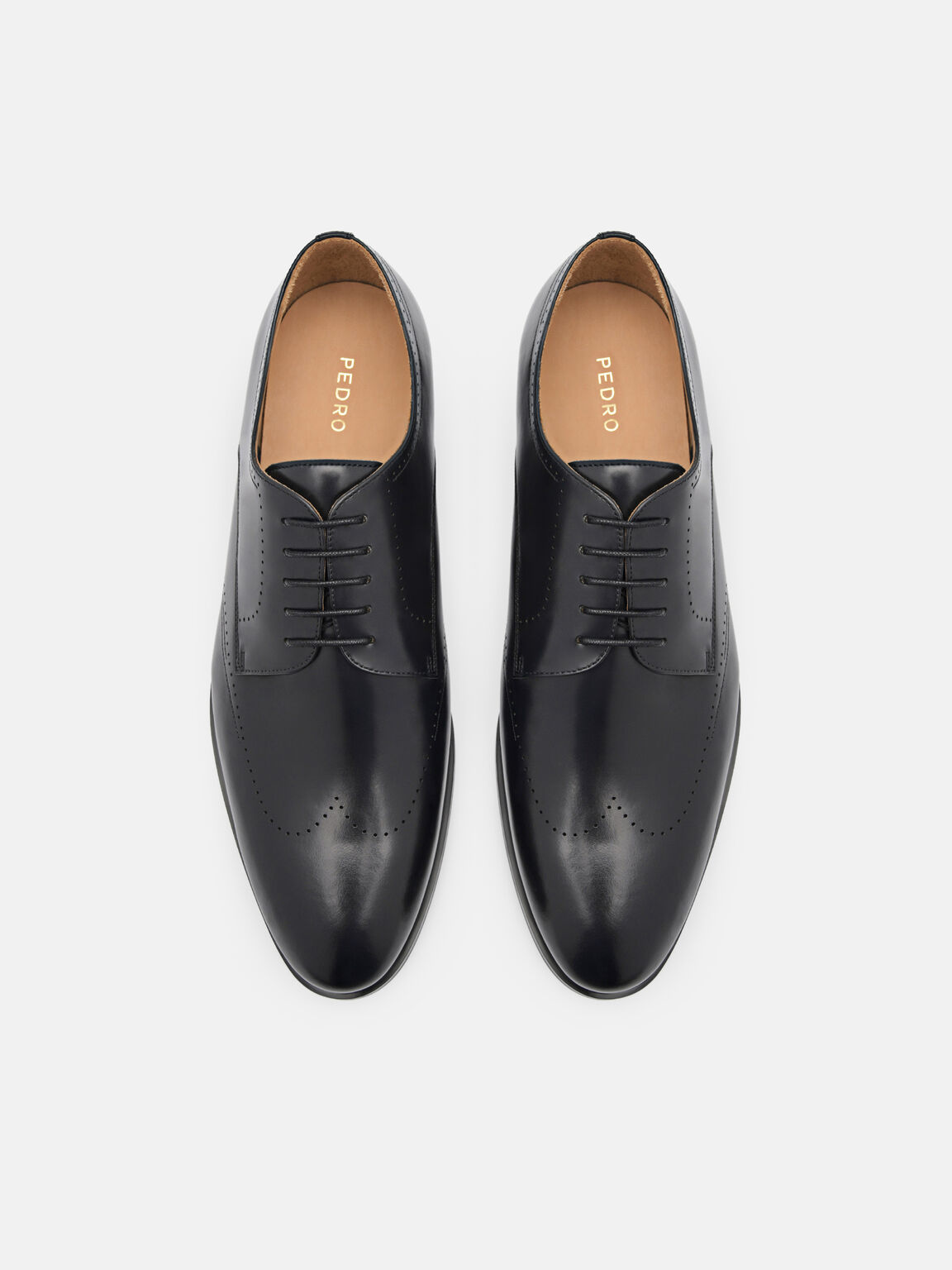 Leather Brogue Derby Shoes, Black
