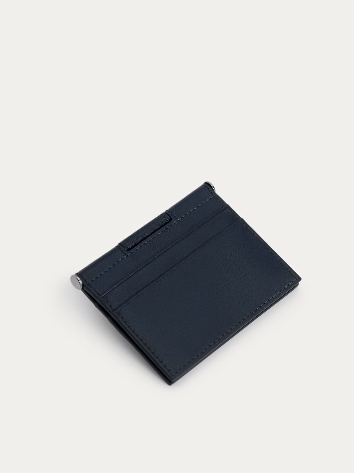 Textured Leather Flat Card Holder, Navy