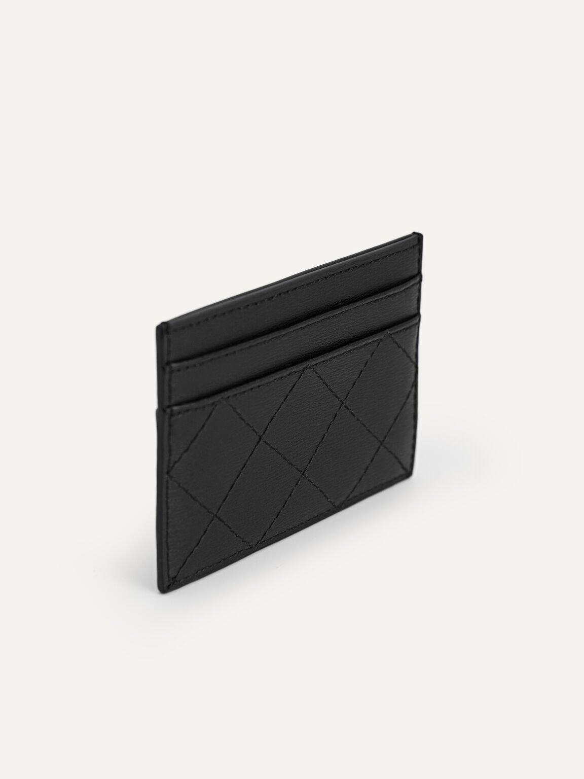 Criss-Cross Pattern Leather Cardholder, Black